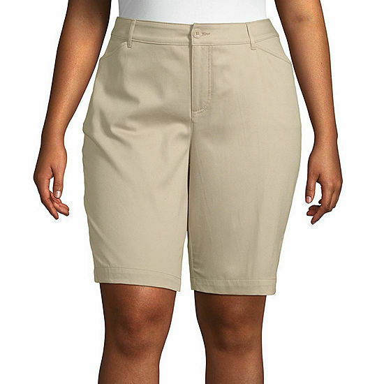 St. John's Bay Women's Plus Mid Rise Bermuda Shorts Size 20W Biscotti NEW 11.5" Shorts
