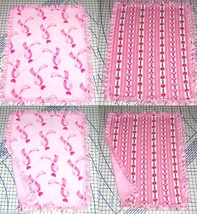 Pink Ribbon Breast Cancer Fleece Baby Blanket Pet Lap Hand Tied Girls 30" x 24" - $42.95