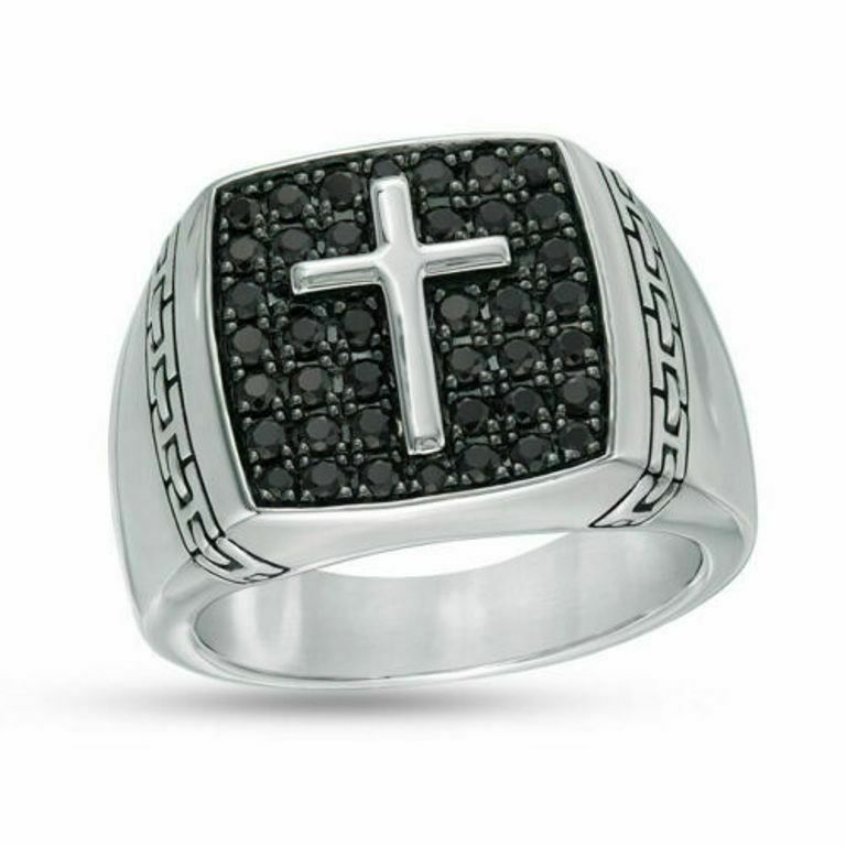 Primary image for Men's 0.50Ct Black Diamond Pave Engagement Cross Ring Band 14K White Gold Over
