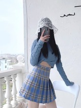 Woman Girl Pleated Plaid Skirt College Style High Waist Pleated Plaid Skirt Plus image 10