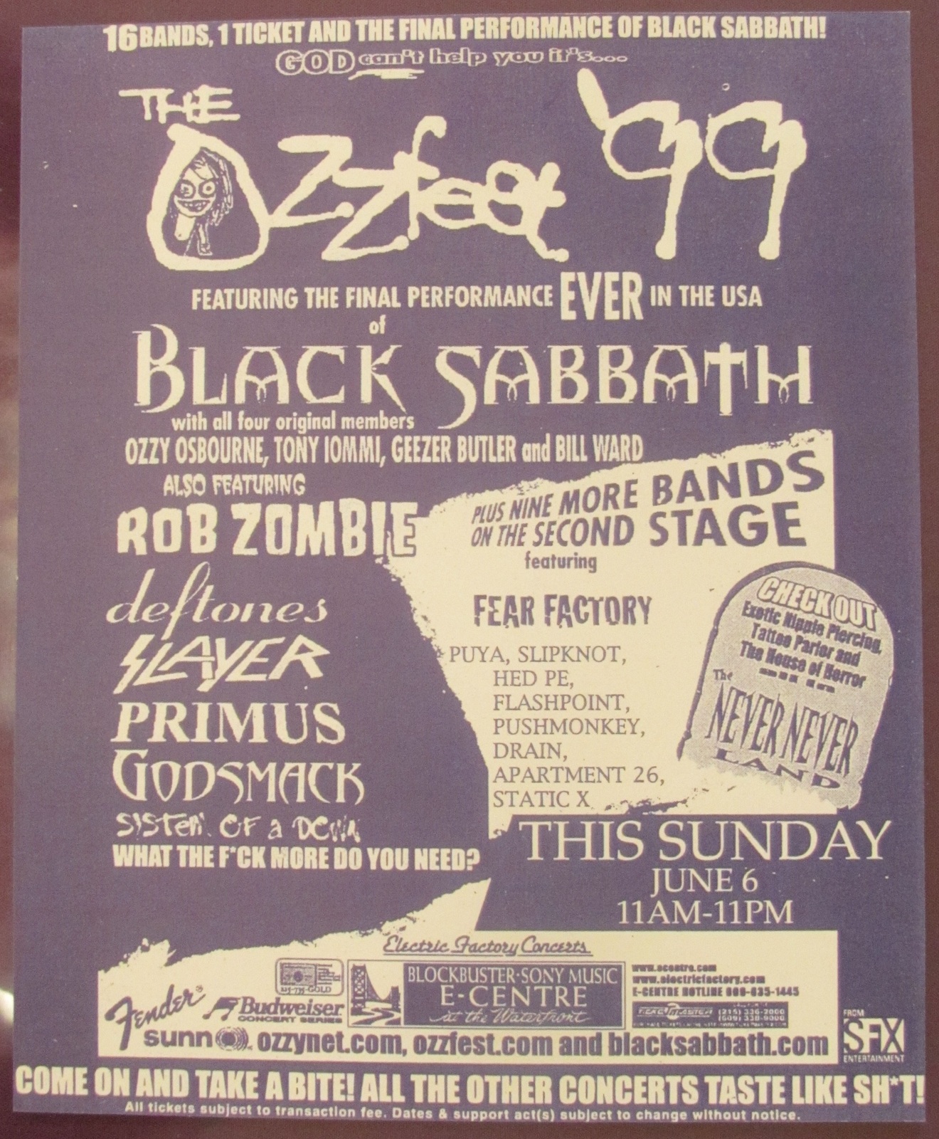 BLACK SABBATH Ozzfest '99 Slayer / Slipknot / Zombie & 15 Performers ...