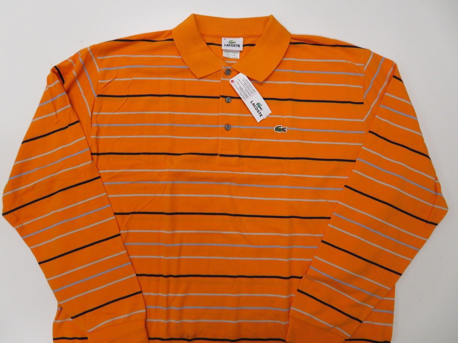 Lacoste Striped Long Sleeve Polo Shirt Mens Sz 10 Orange 5XL - Casual ...
