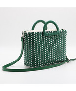 Hand-woven straw bag green white color matching beach bag rattan Shoulde... - $48.74