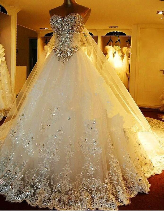 Luxuriou Sweetheart Long Wedding Dresses with Rhinestone