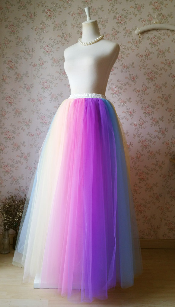 Adult Rainbow Tulle Skirt Multi Colored Long Rainbow Tutu Skirts Plus Size Tutu Wedding 1587