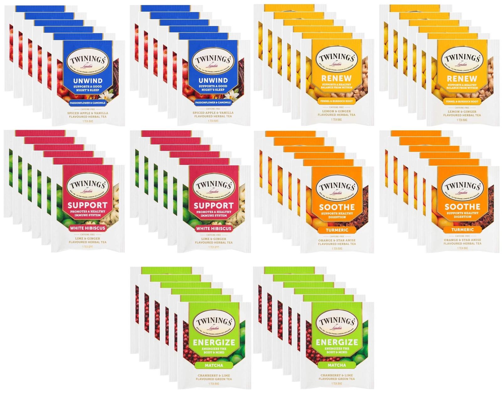 Twinings Wellness Hot Tea Bags Variety Pack 60 Count, 5 Flavors with By