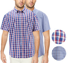 Men's Button Down Plaid Cotton Short Sleeve Regular Fit Casual Dress Shirt