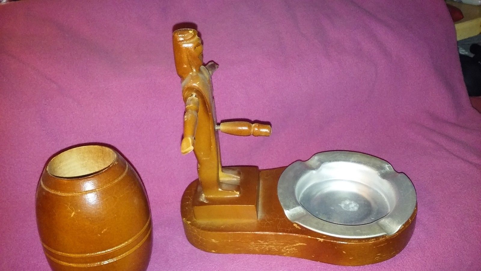 Vintage Hand Carved Wooden Man Barrel Penis Man/Ashtray pop out penis
