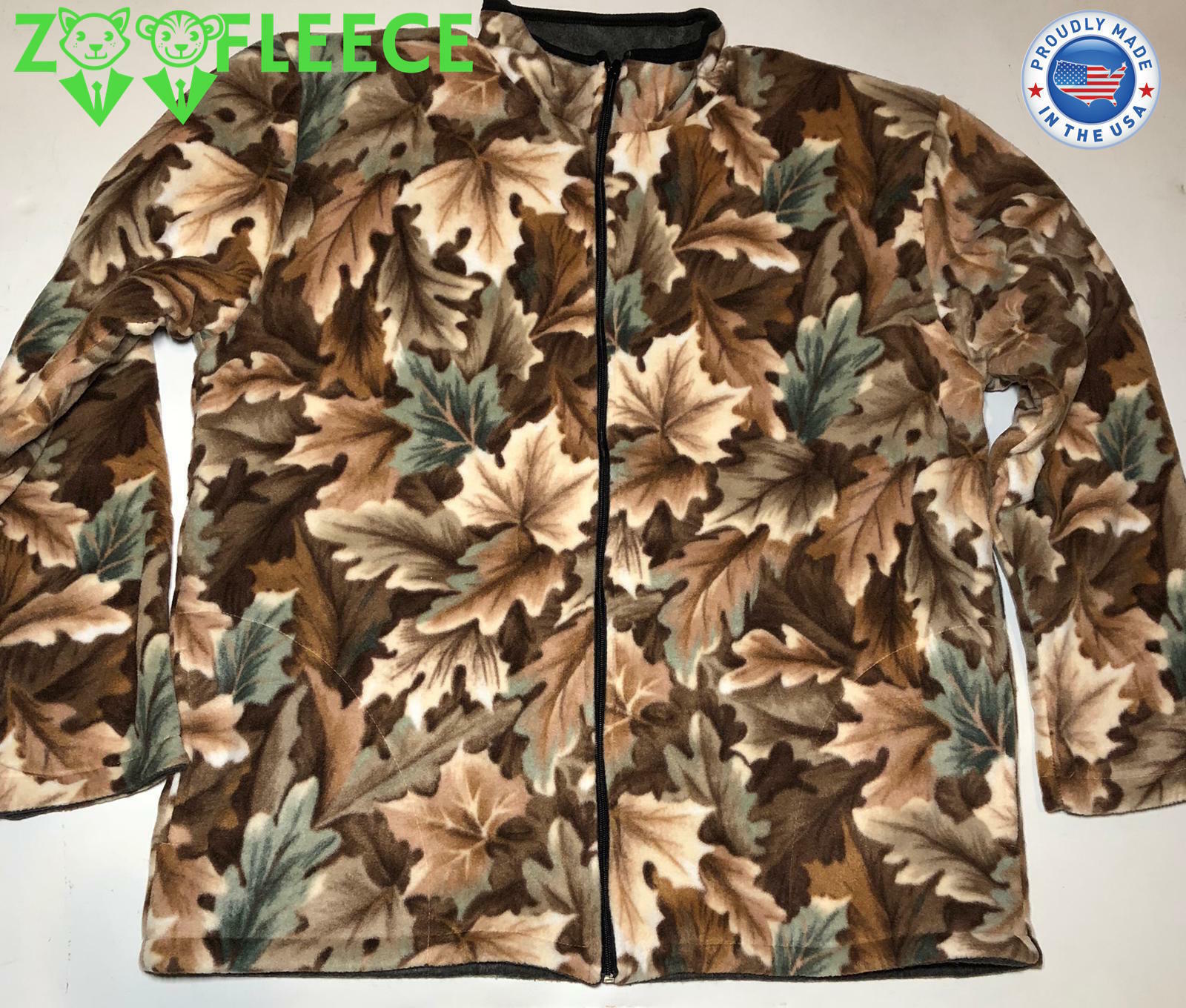 ZooFleece Beige Leaves Sweater Winter Camouflage Camo Hunt Jacket Gift L-3XL