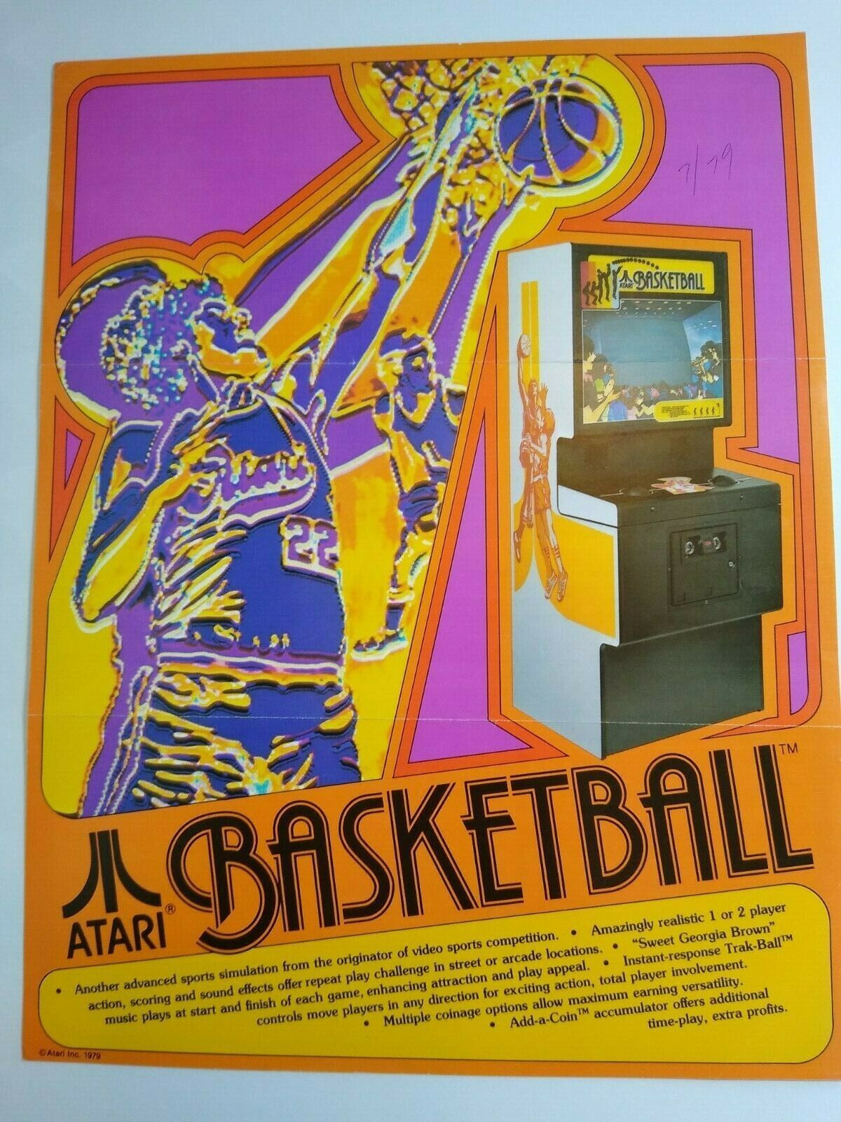 Atari Basketball Arcade FLYER Original 1979 Retro Video Game Paper