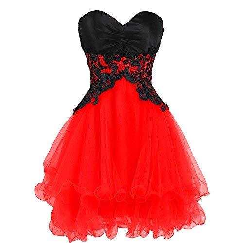 Lemai Tulle Black Lace Short Formal Prom Dresses Cocktail Gowns Homecoming Red U