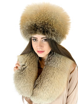 Golden Island Fox Fur Collar 40' (100cm) + Hat With Leather Saga Furs Set image 1