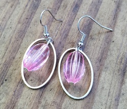 Faceted Pink Oval Drop Earrings - $5.00