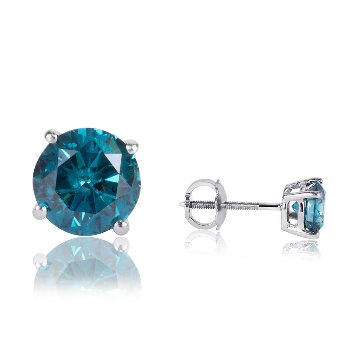 Limor - Blue i1-i2 round cut enhanced genuine diamond 4 prong solid gold stud earrings