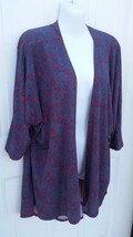 Lularoe Lindsey Medium Blue Red Cover up for Beach Dress Shirt Cardigan NWT - $48.00