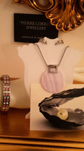 Pink Mother of PEARL pendant SET Bracelet bangle Pink Swarovski crystal ... - $99.00