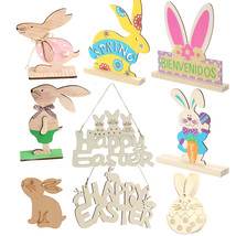 Wooden Easter rabbit Crafts Easter Decorations Bunny Chick Eggs Wood Orn... - $7.82+