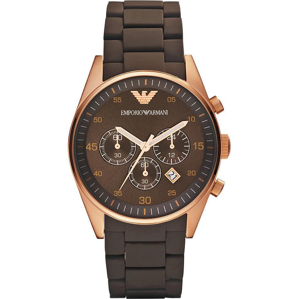 Emporio Armani AR5891 Brown & Gold Sports Silicone Chronograph Watch ...