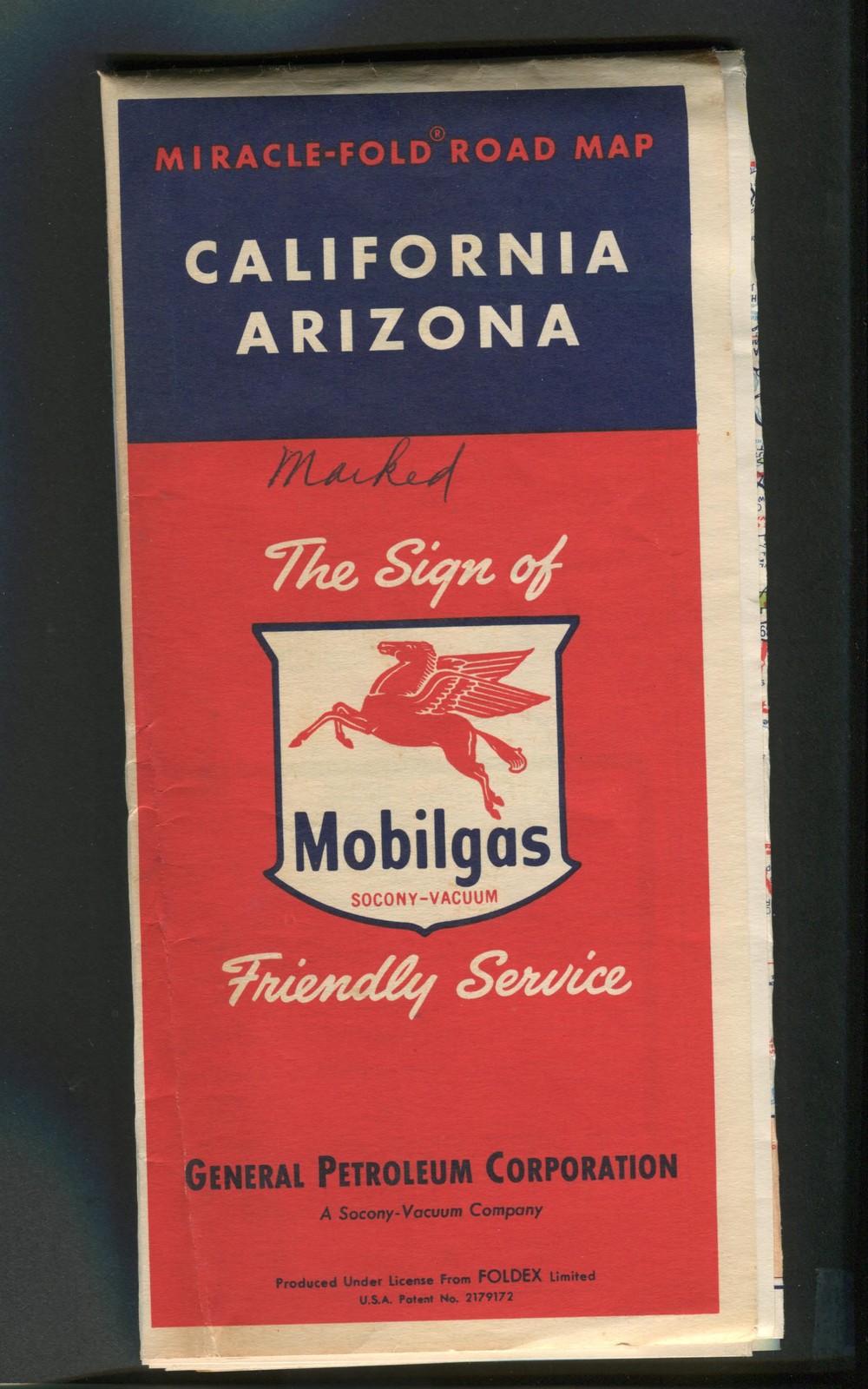 Primary image for 1950s MobilGas Miracle Fold Road Map California and Arizona