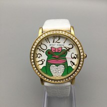Betsey Johnson Frog Watch Women Gold Tone Pave Bezel Leather Band New Battery t7 - $24.74