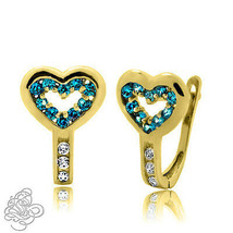 0.69CT 14K Gold Plated 925 Sliver Heart Shape Blue Topaz Huggie Hoop Earrings - $42.49