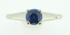 Platinum .63ct Round Blue Genuine Natural Sapphire Ring Size 4 1/2 (#J4215) - £830.08 GBP