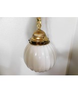 Vintage Swag Lamp Ribbed Glass Globe Hanging Ceiling Pendant Light - $138.59