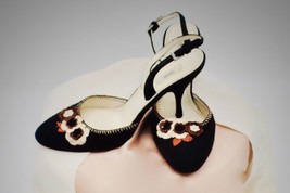 VINTAGE Prada- Black Embroidered Heels Sz EUR 37.5 - $123.25