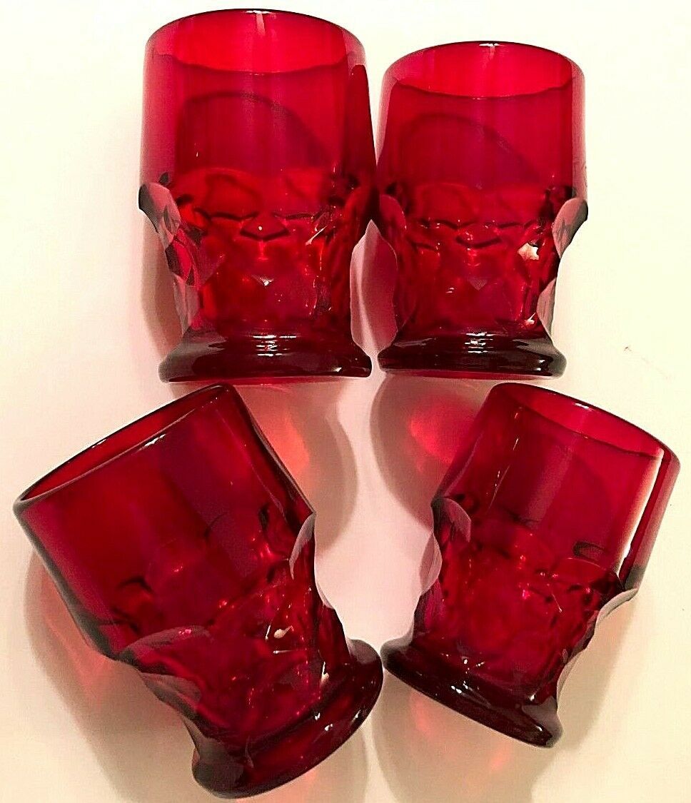 Set of 4 Vintage Anchor Hocking Georgian Red Mid-Century Flat Tumbler Glasses