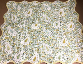 WAVERLY Standard Pillow Sham Quilted YELLOW Green Floral cotton Scalloped Edge - $14.25