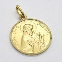18K YELLOW GOLD ST SAINT FRANCIS FRANCESCO ASSISI MEDAL, MADE IN ITALY, 15 MM image 2