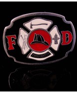 FireFighter Buckle - red black enamel Vintage Fireman buckle belt buckle... - $45.00