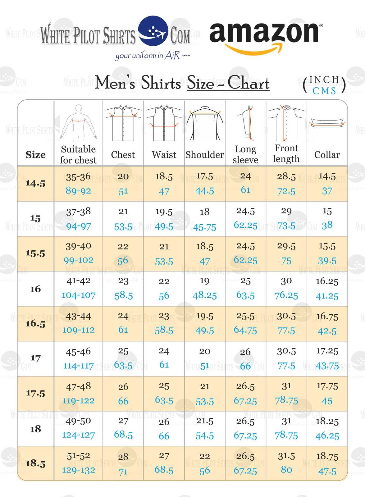 Cufflink Size Chart