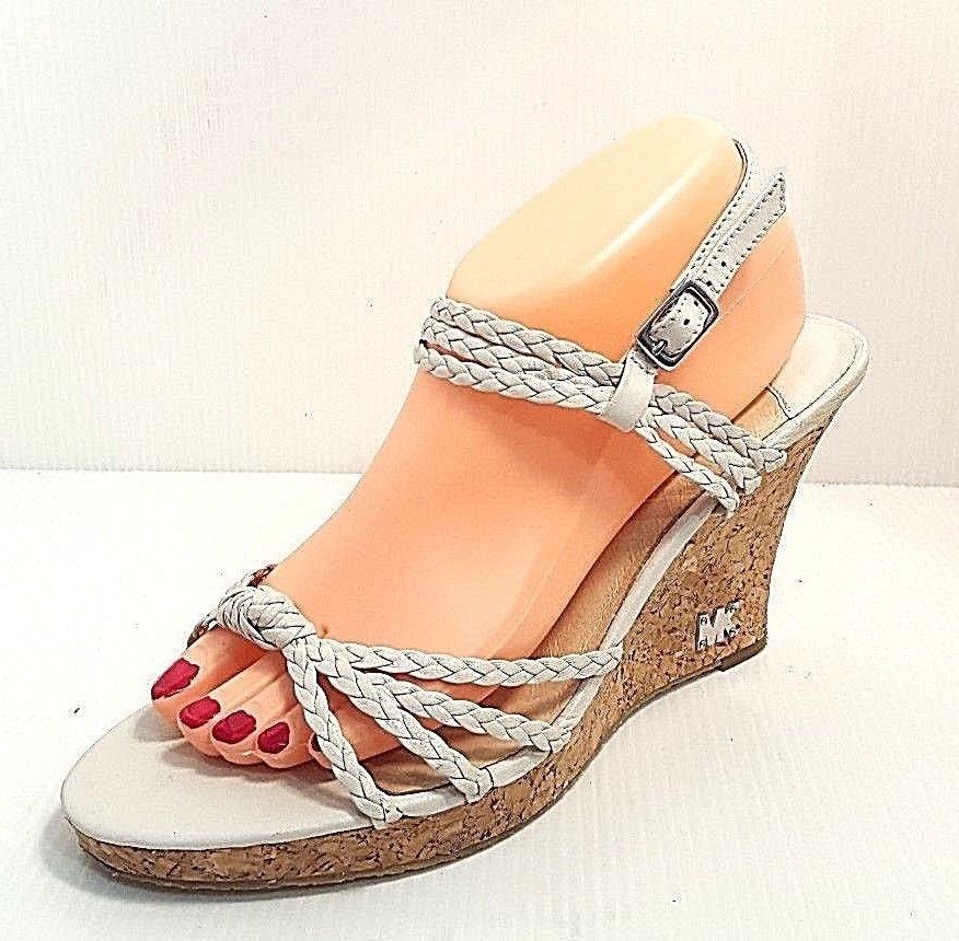 Primary image for Michael Kors Women's Size 10 Off-White Leather Strappy Cork Wedge Sandals