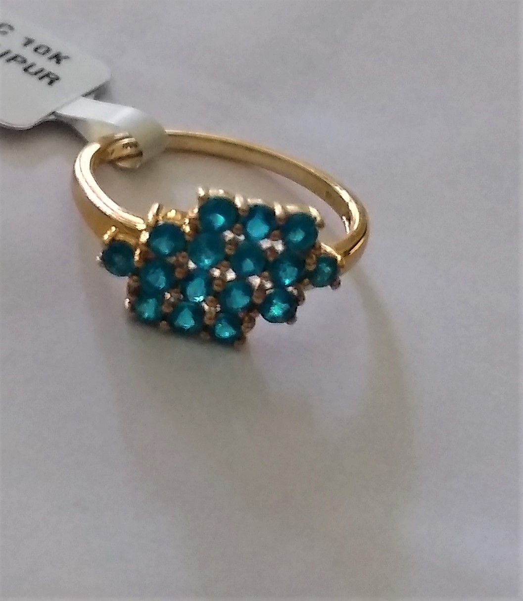 Primary image for 10k Yellow Gold Blue Neon Apatite Round Cluster Ring, Size 8, 1.00(TCW), 2.11G