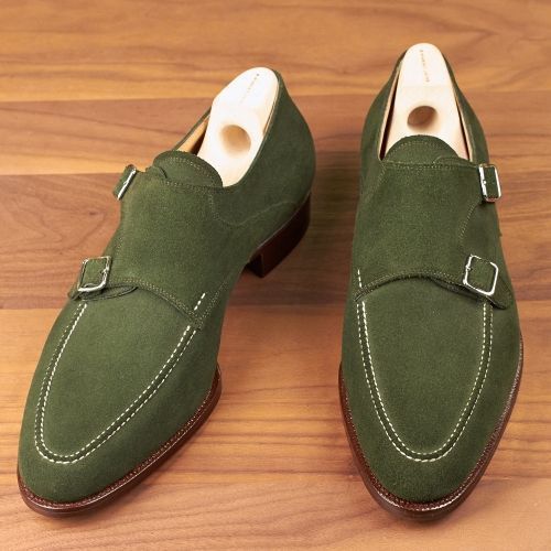 NEW Handmade Men green suede monk shoes, Men formal shoes, straps shoes