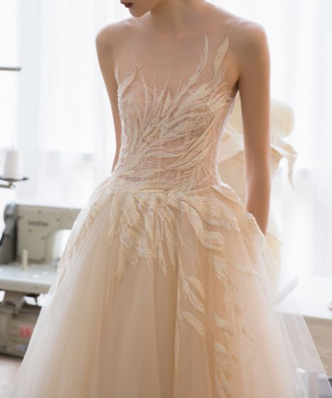 champagne tulle wedding dress