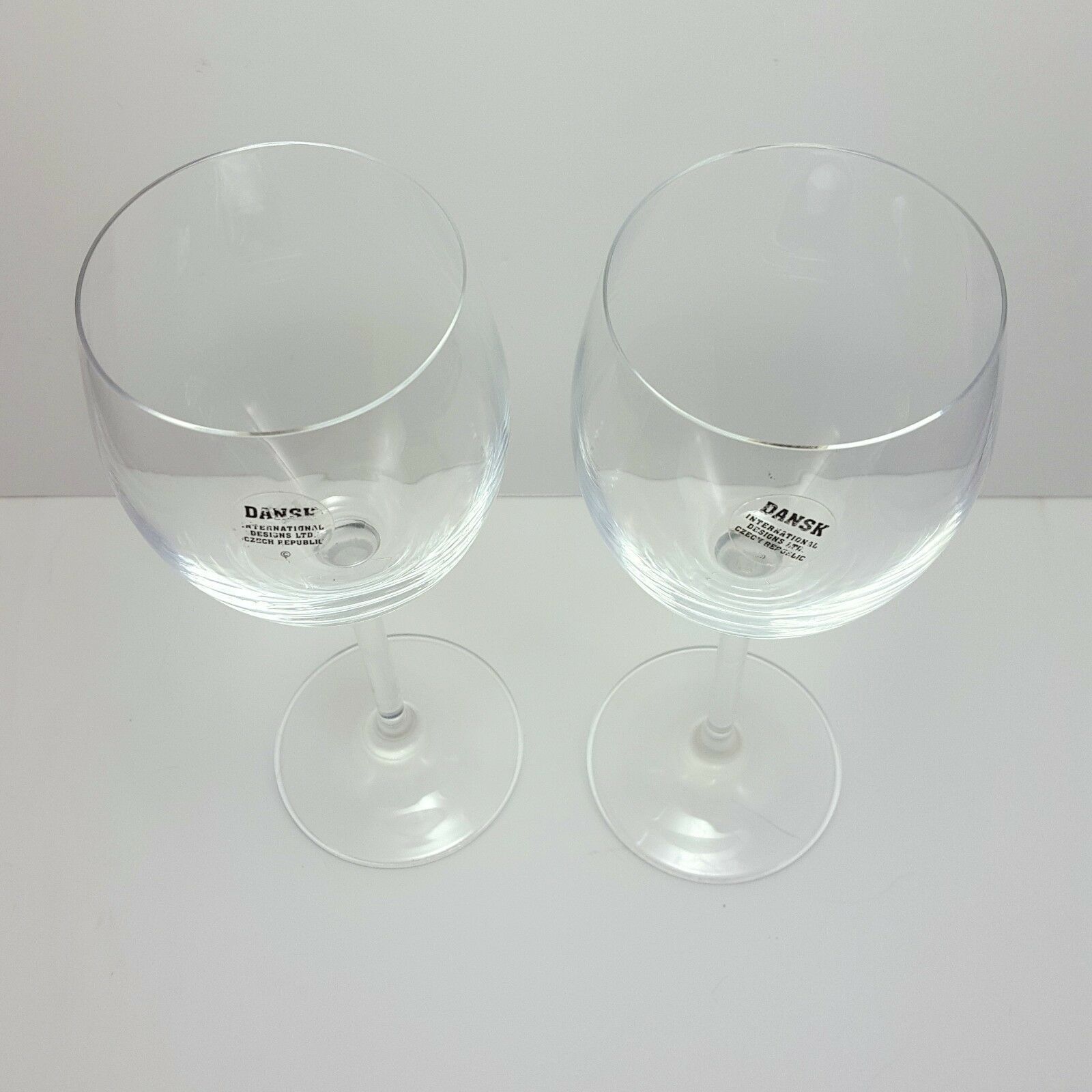 Dansk All Purpose Wine Glasses Set of 2 Clear Crystal 12 oz Plain Stem