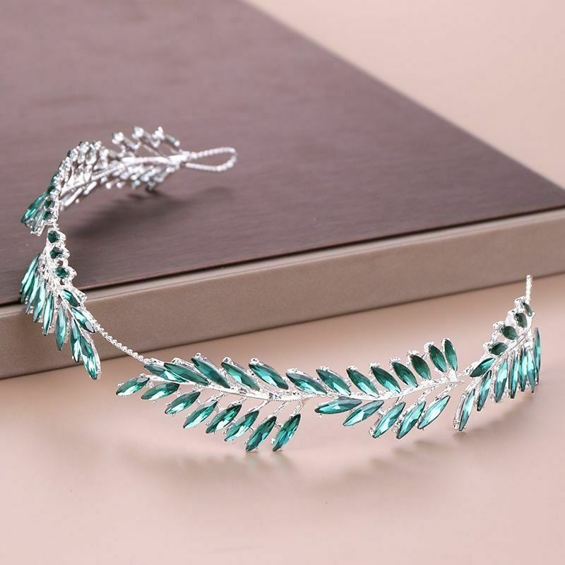 Leaf pattern rhinestone crystal wedding headband tiara accessories metal alloy