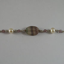 .925 SILVER RHODIUM NECKLACE WITH WHITE PEARLS, PINK CRYSTALS AND FLUORITE image 3