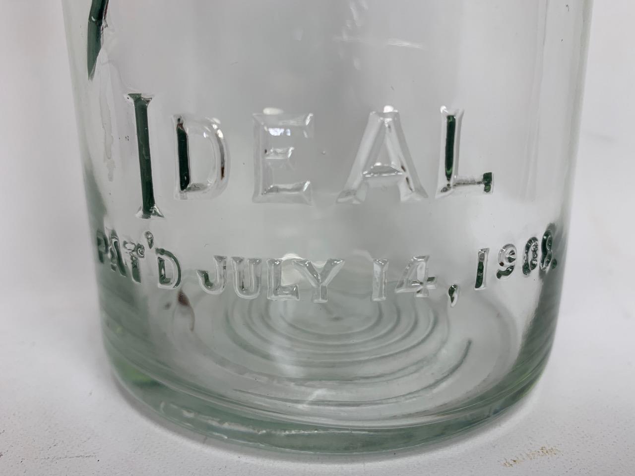 Ideal Ball Jar Pat'd July 14,1908 #1 WIRED ((NO LID)) 2 Quart Clear ...