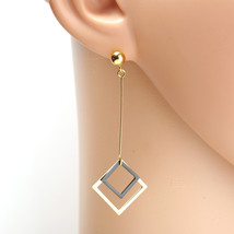 Gold Tone Drop Earrings, Jet Black Dangling Geometric Shaped Accent - $26.99
