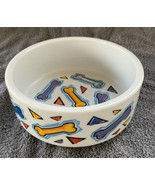 Colorful Bones Themed Dog Food Bowl Water Dish 6” Blue Red Orange Stoneware - £11.09 GBP