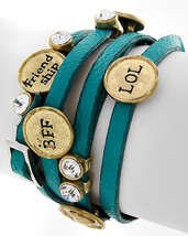 NEW Teal Leather Wrap Style BFF LOL Friendship Charm Bracelet - $11.99