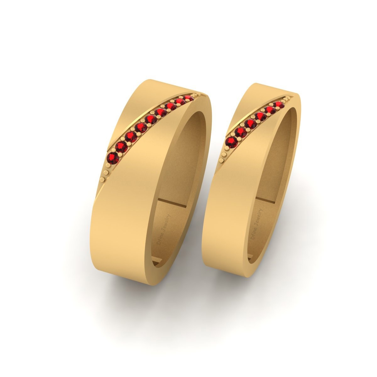 Red Diamond Matching Wedding Bands His and Hers Couple Eternity Band Set 2 Piece