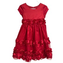 Bonnie Jean Kleinkind Festliches Kleid Kurzärmlig Rot Blumenmuster Größe 4T - $17.46