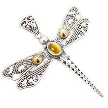925 Sterling Silver Dragonfly Pendant for Women, Citrine Pendant, Bohemi... - $32.99