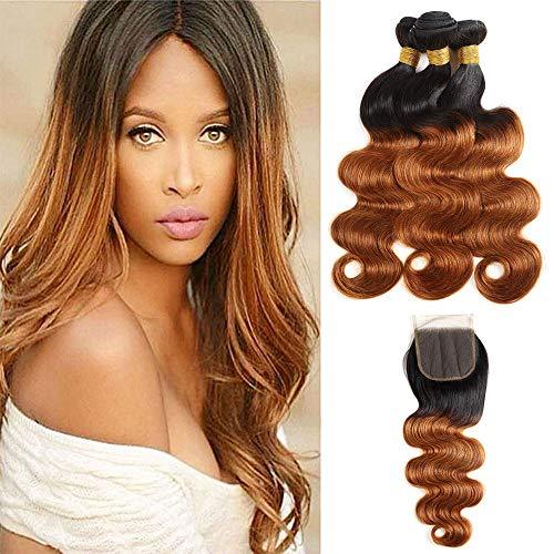 Baiermei t30 Bundles with 4x4 Lace Closure Ombre Color Brazilian Virgin ...