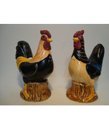 Sakura, Lg. hand painted rooster porcelain salt &amp; pepper shaker set. - $10.00