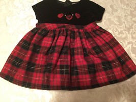 Valentines Day Size 12 mo Youngland dress black red plaid velour holiday... - $12.99